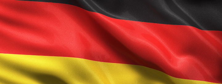 Silky flag of Germany waving in the wind with highly detailed fabric texture